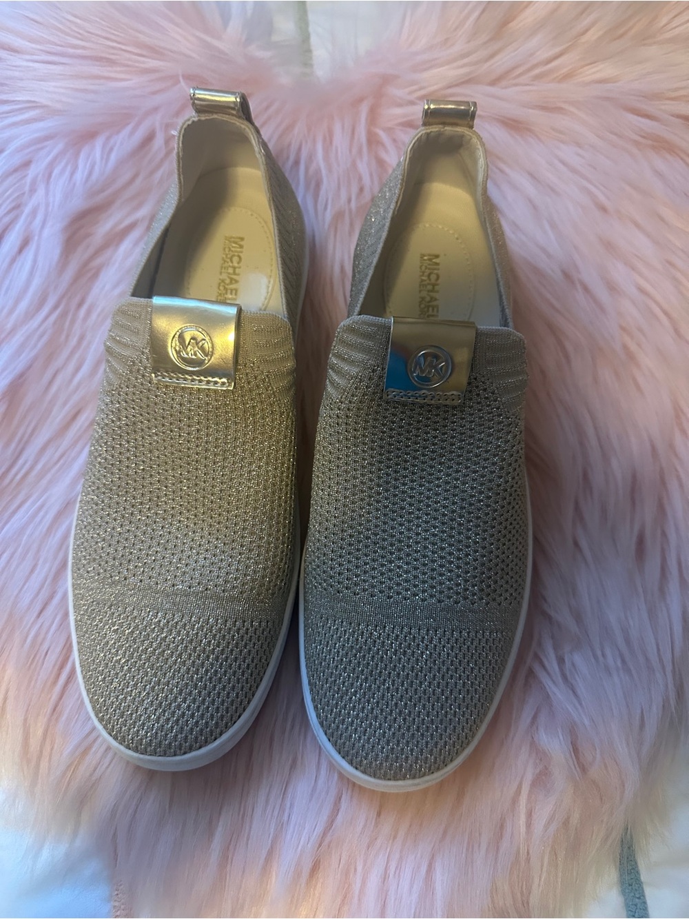 Michael Kors Slip-On Knit Loafers in Metallic Gold